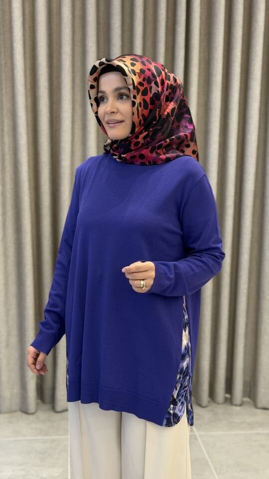 TIĞ TRİKO MERSERİZE GÖMLEK DETAYLI TUNİK MOR