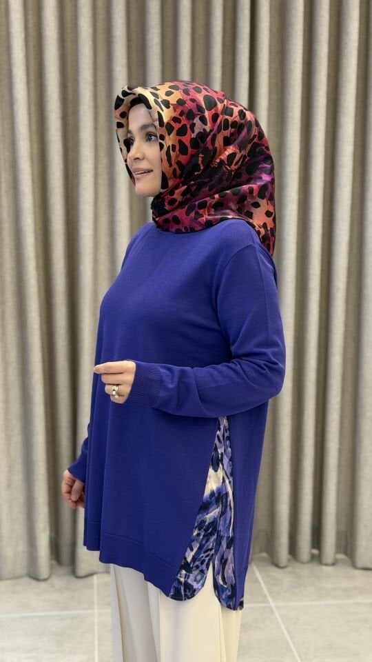 TIĞ TRİKO MERSERİZE GÖMLEK DETAYLI TUNİK MOR