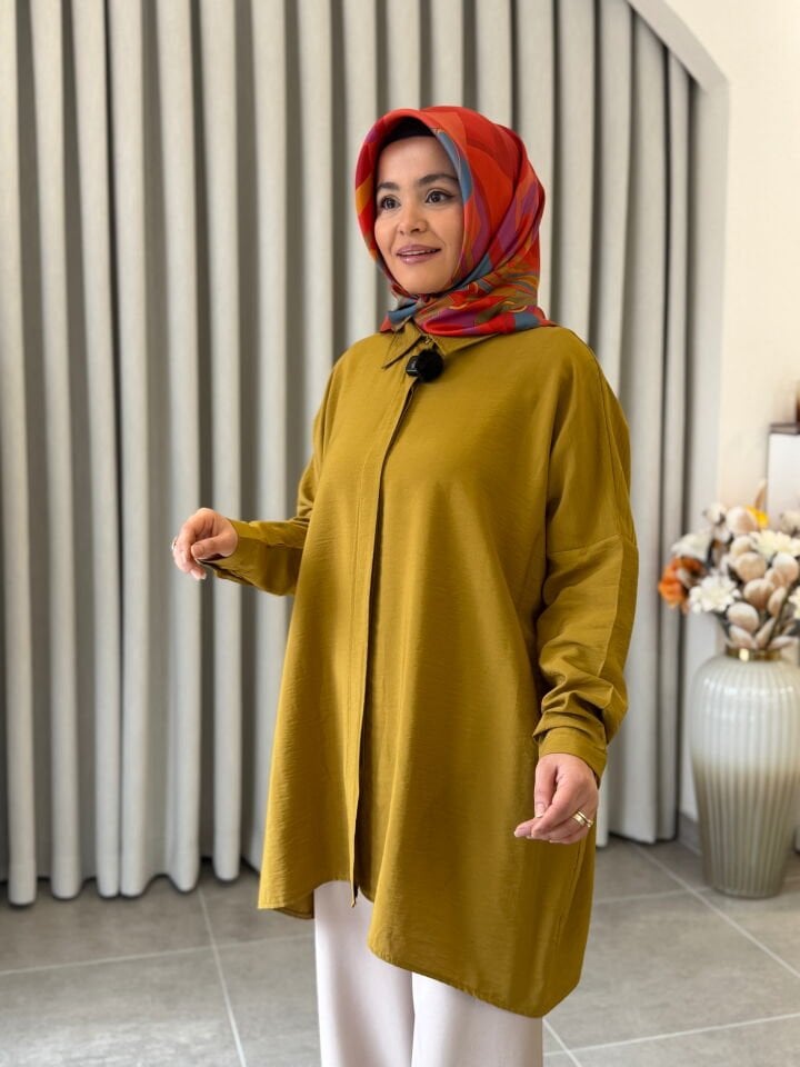 KADO TENCEL OVERSİZE GÖMLEK YAĞ YEŞİLİ