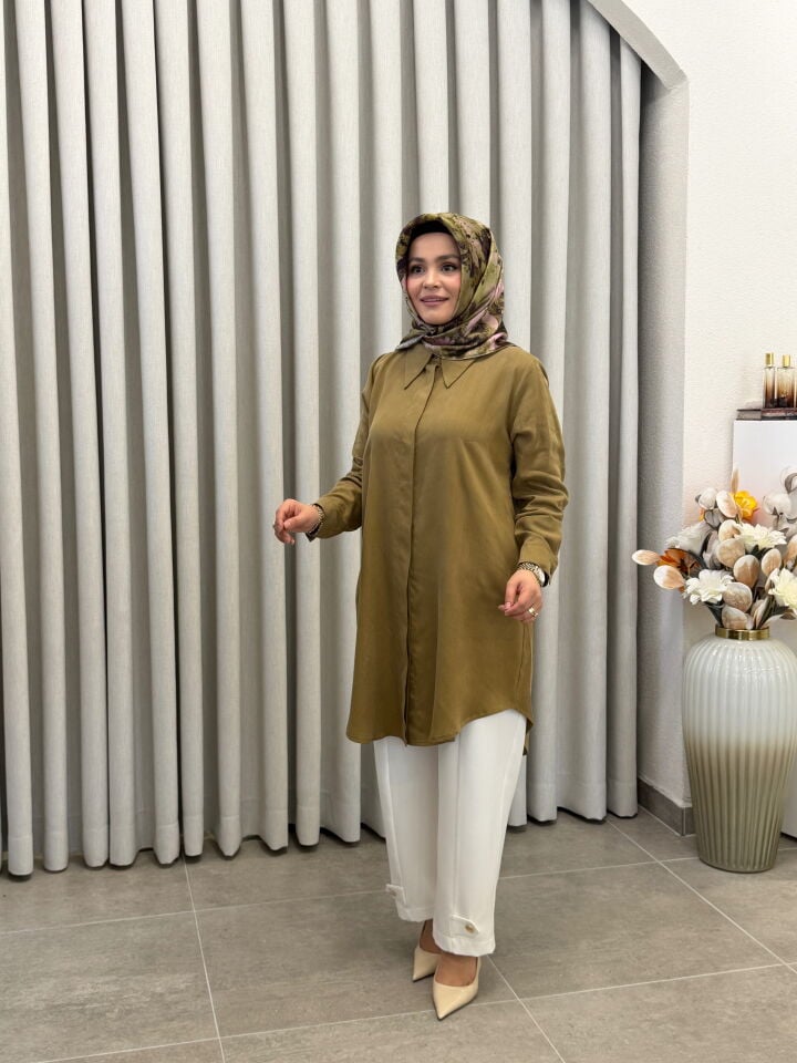 AYŞE AKAY İPEK CUBRA GÖMLEK YAĞ YEŞİLİ