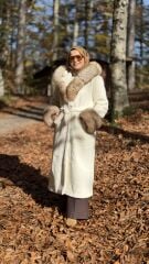 YAQA HAKİKİ TİLKİ KÜRK KABAN EKRU