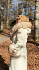 YAQA HAKİKİ TİLKİ KÜRK KABAN EKRU