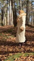 YAQA HAKİKİ TİLKİ KÜRK KABAN EKRU