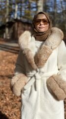 YAQA HAKİKİ TİLKİ KÜRK KABAN EKRU