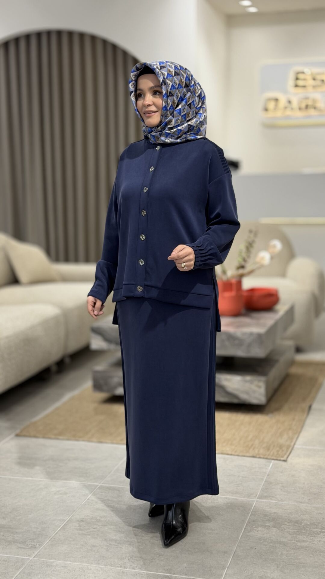 TIĞ TRİKO OYSHO KUMAŞ ETEKLİ TAKIM LACİVERT