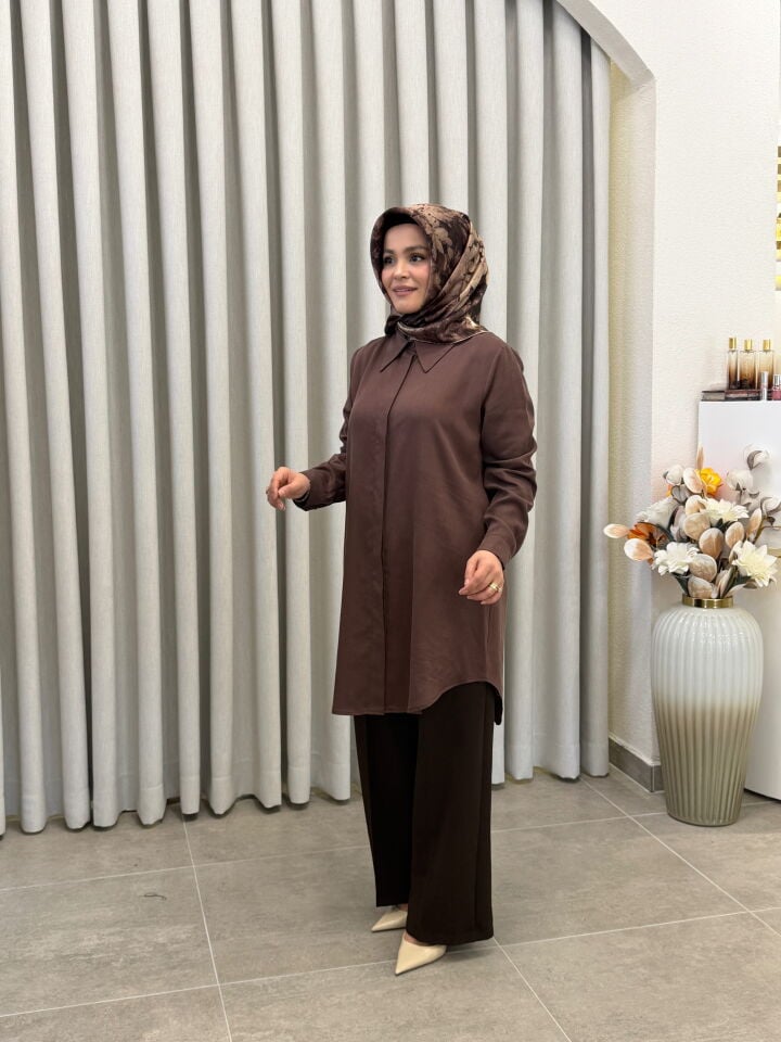 AYŞE AKAY İPEK CUBRA GÖMLEK KAHVE