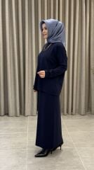 TIĞ TRİKO PÜSKÜL DETAYLI RAYON ETEKLİ TAKIM LACİVERT