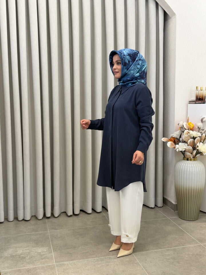 AYŞE AKAY İPEK CUBRA GÖMLEK LACİVERT