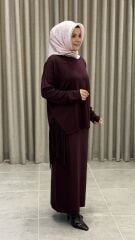 TIĞ TRİKO PÜSKÜL DETAYLI RAYON ETEKLİ TAKIM BORDO