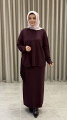 TIĞ TRİKO PÜSKÜL DETAYLI RAYON ETEKLİ TAKIM BORDO