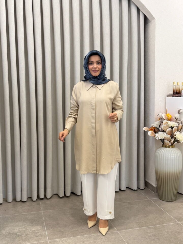 AYŞE AKAY İPEK CUBRA GÖMLEK BEJ
