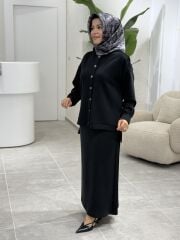 TIĞ TRİKO OYSHO KUMAŞ ETEKLİ TAKIM SİYAH