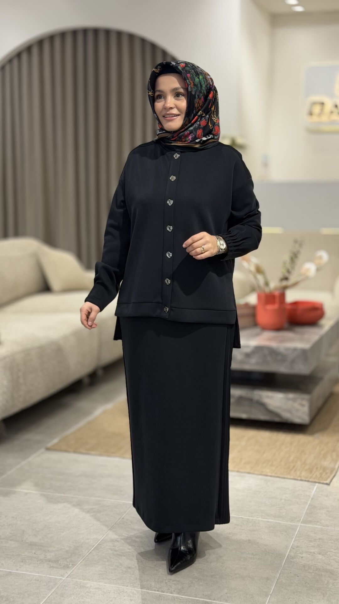 TIĞ TRİKO OYSHO KUMAŞ ETEKLİ TAKIM SİYAH