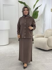 TIĞ TRİKO OYSHO KUMAŞ ETEKLİ TAKIM KAHVE