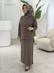 TIĞ TRİKO OYSHO KUMAŞ ETEKLİ TAKIM KAHVE