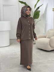 TIĞ TRİKO OYSHO KUMAŞ ETEKLİ TAKIM KAHVE