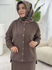 TIĞ TRİKO OYSHO KUMAŞ ETEKLİ TAKIM KAHVE