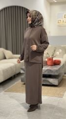 TIĞ TRİKO OYSHO KUMAŞ ETEKLİ TAKIM KAHVE