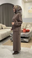 TIĞ TRİKO OYSHO KUMAŞ ETEKLİ TAKIM KAHVE