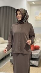 TIĞ TRİKO OYSHO KUMAŞ ETEKLİ TAKIM KAHVE