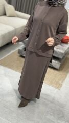 TIĞ TRİKO OYSHO KUMAŞ ETEKLİ TAKIM KAHVE
