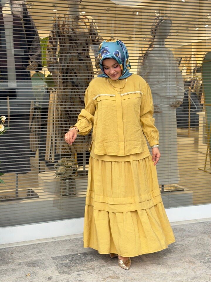 ARMİNE TREND TENCEL ETEKLİ TAKIM HARDAL