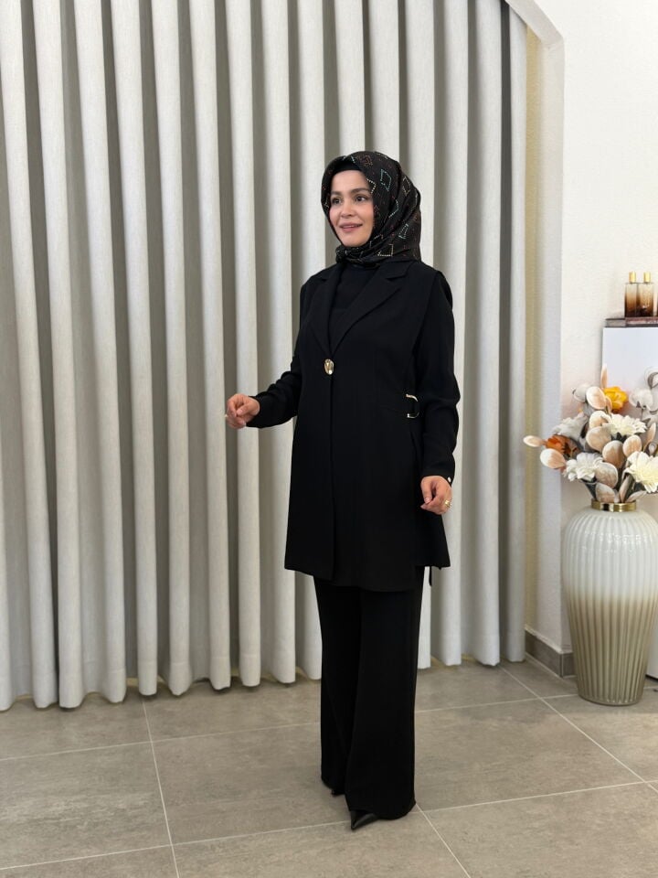AVENNA 3'lü KREP PANTALONLU TAKIM SİYAH