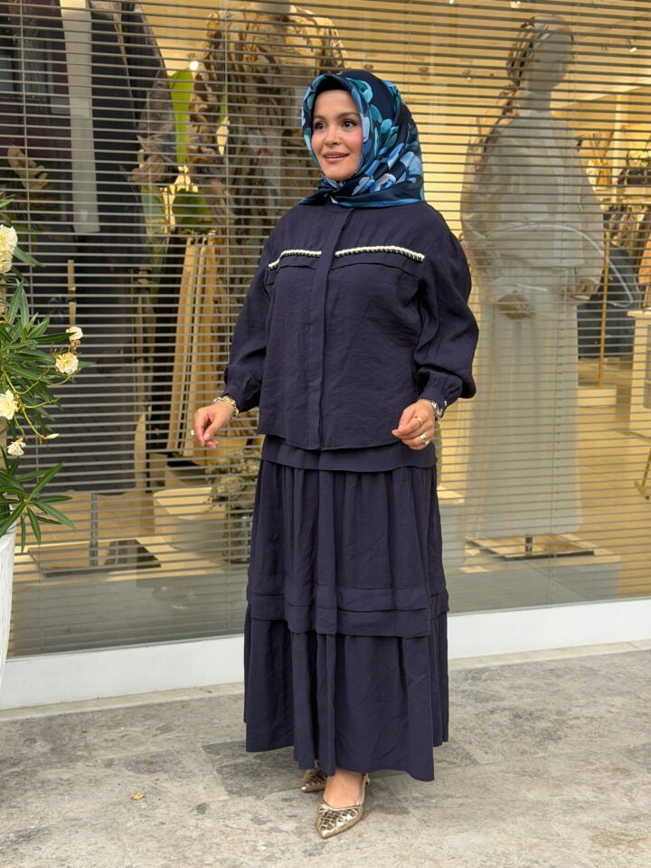 ARMİNE TREND TENCEL ETEKLİ TAKIM LACİVERT
