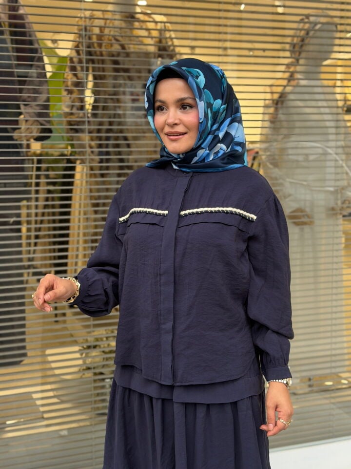 ARMİNE TREND TENCEL ETEKLİ TAKIM LACİVERT