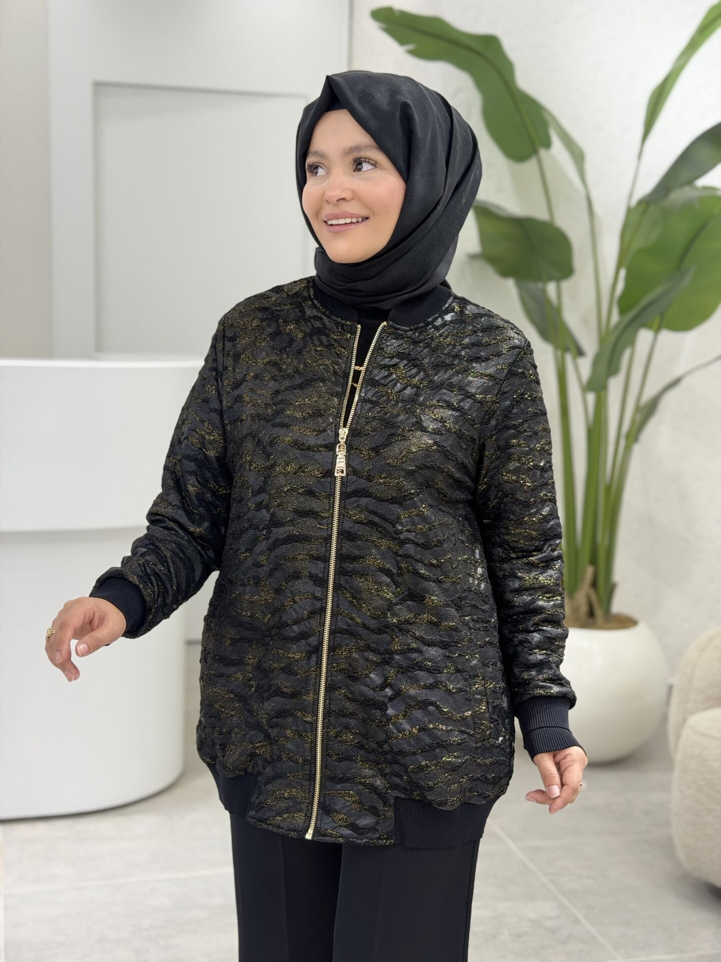 TIĞ TRİKO BOMBER JAKAR CEKET SİYAH