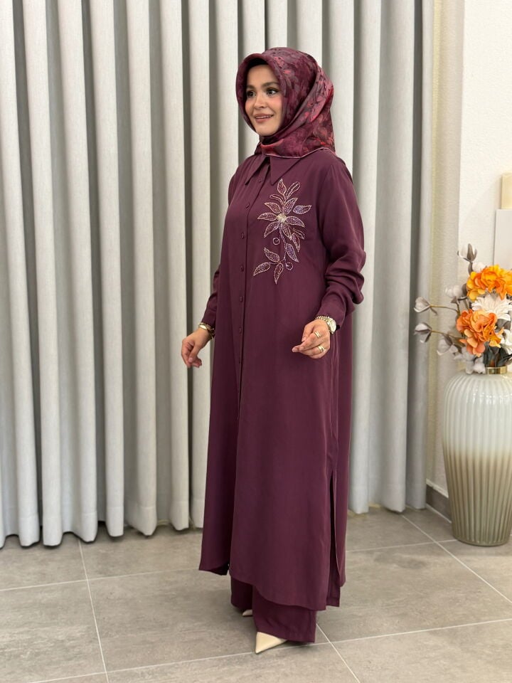 AYŞE AKAY BONCUK İŞLEMELİ TENCEL TAKIM MÜRDÜM