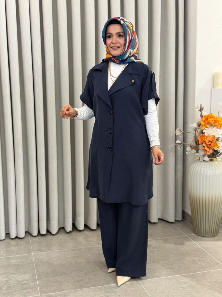 ARMİNE TREND PAMUK TENCEL YELEKLİ TAKIM LACİVERT