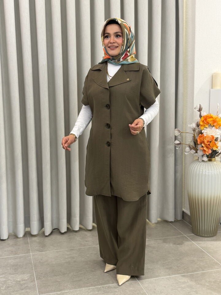 ARMİNE TREND PAMUK TENCEL YELEKLİ TAKIM HAKİ