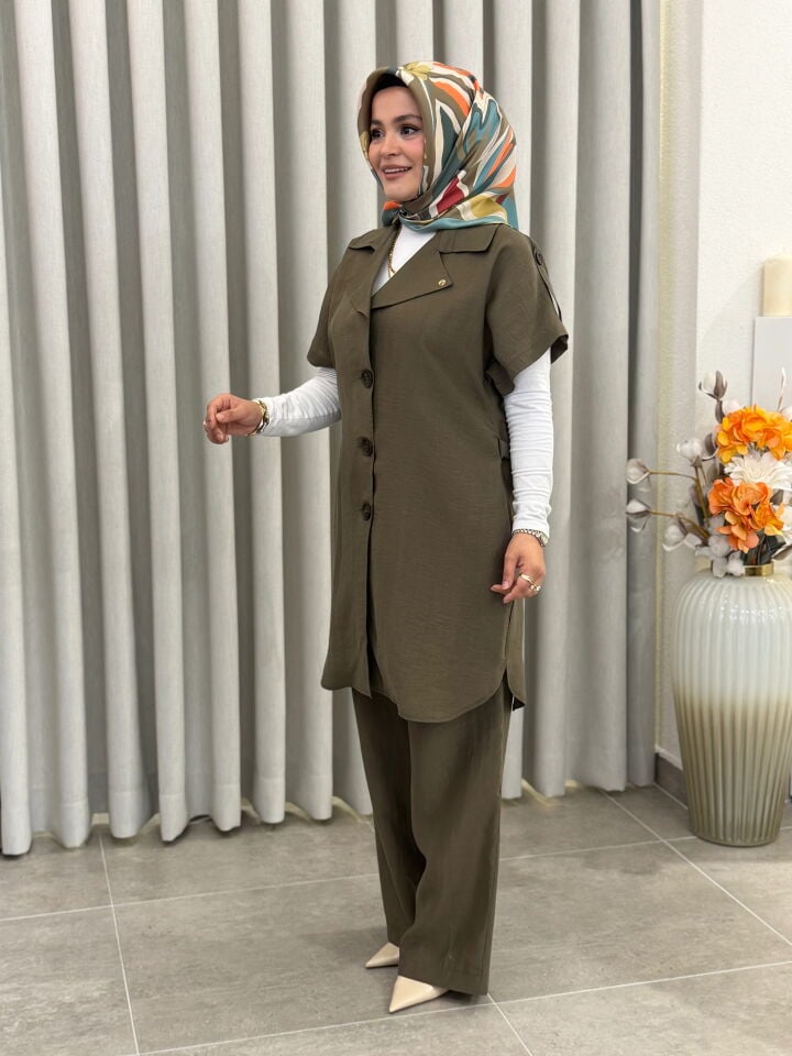 ARMİNE TREND PAMUK TENCEL YELEKLİ TAKIM HAKİ