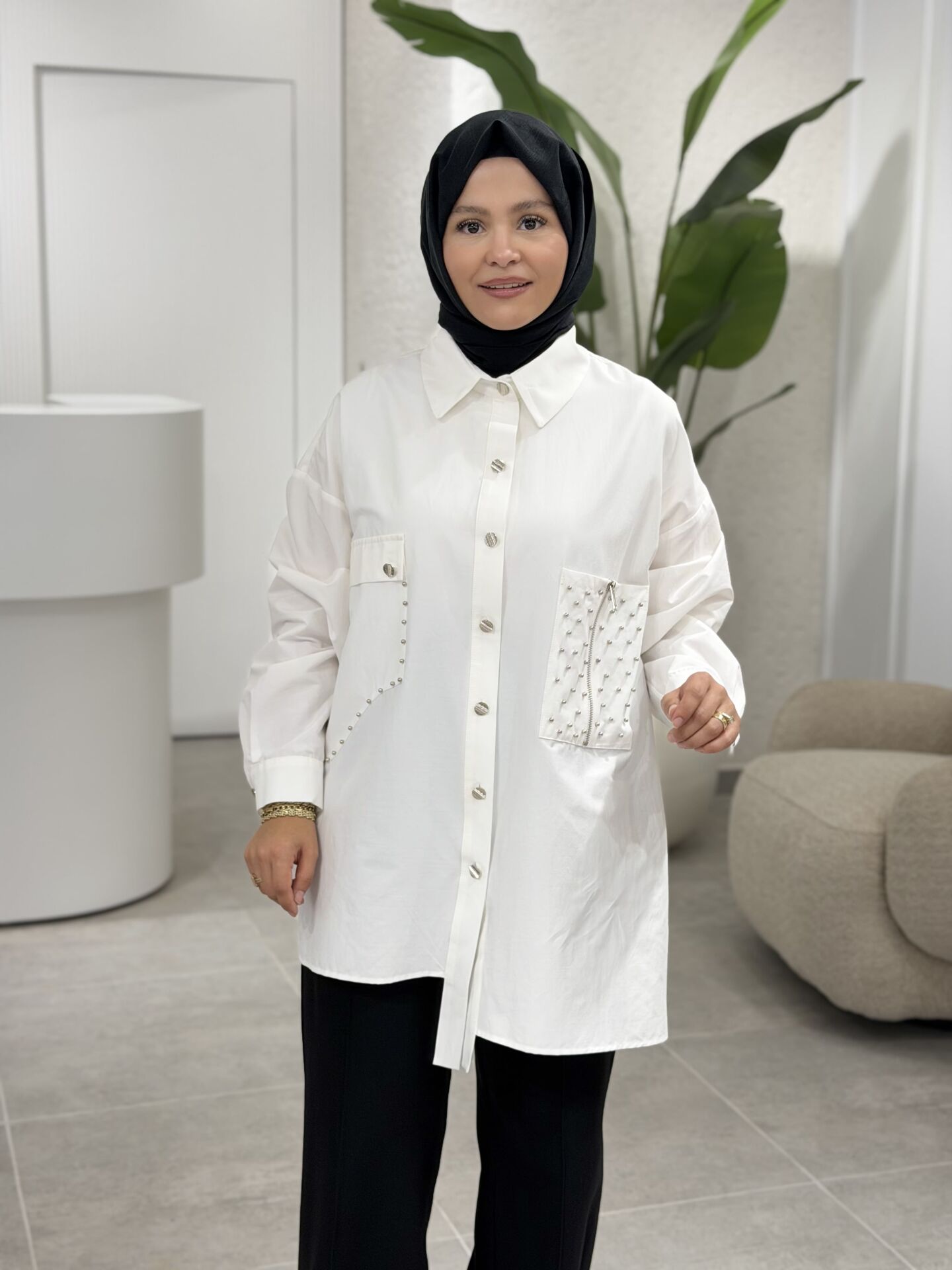 YAQA TASARIM OVERSİZE GÖMLEK BEYAZ