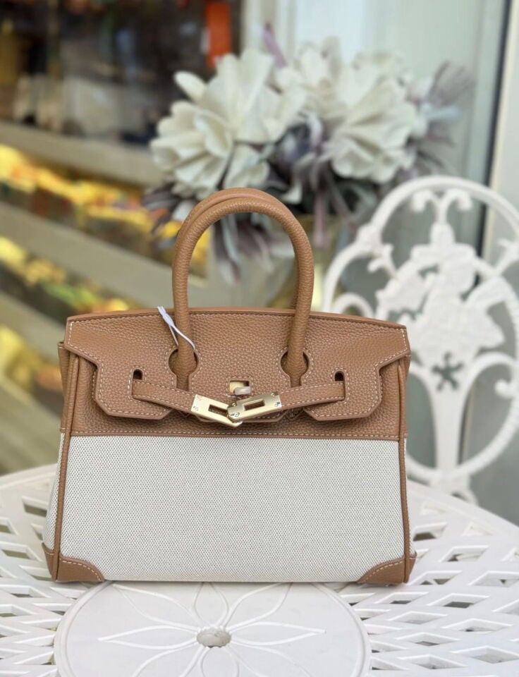 LEVİDOR KANVAS İTHAL DERİ ÇANTA KAHVE