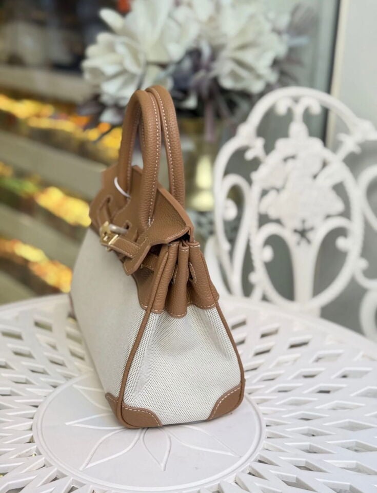 LEVİDOR KANVAS İTHAL DERİ ÇANTA KAHVE