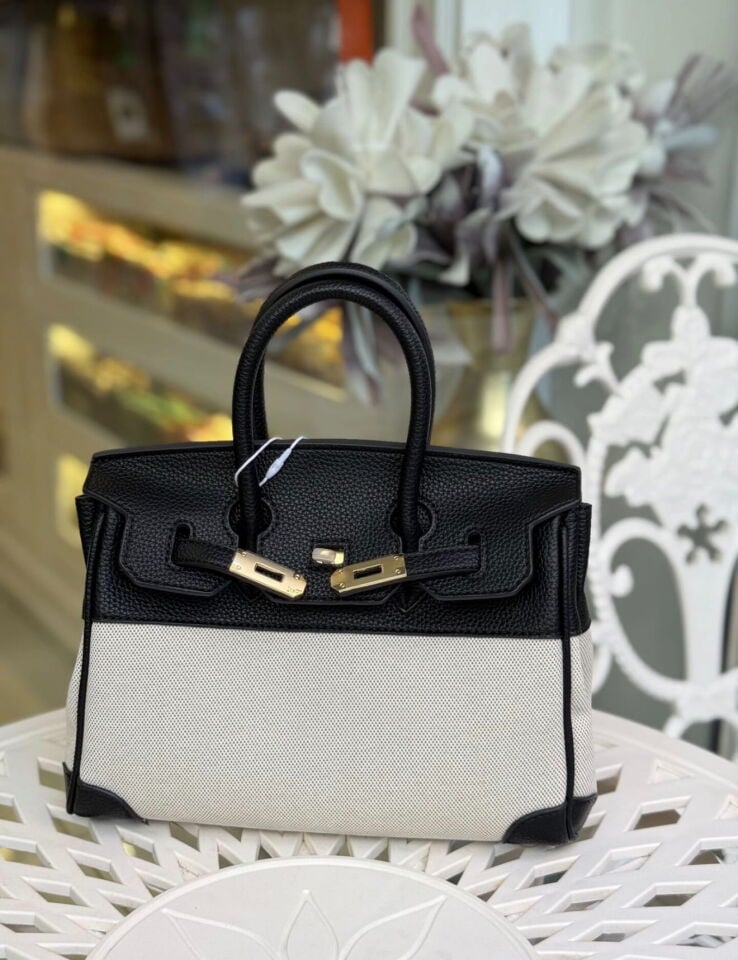 LEVİDOR KANVAS İTHAL DERİ ÇANTA SİYAH