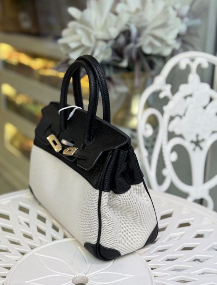 LEVİDOR KANVAS İTHAL DERİ ÇANTA SİYAH