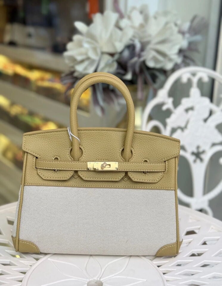 LEVİDOR KANVAS İTHAL DERİ ÇANTA SARI