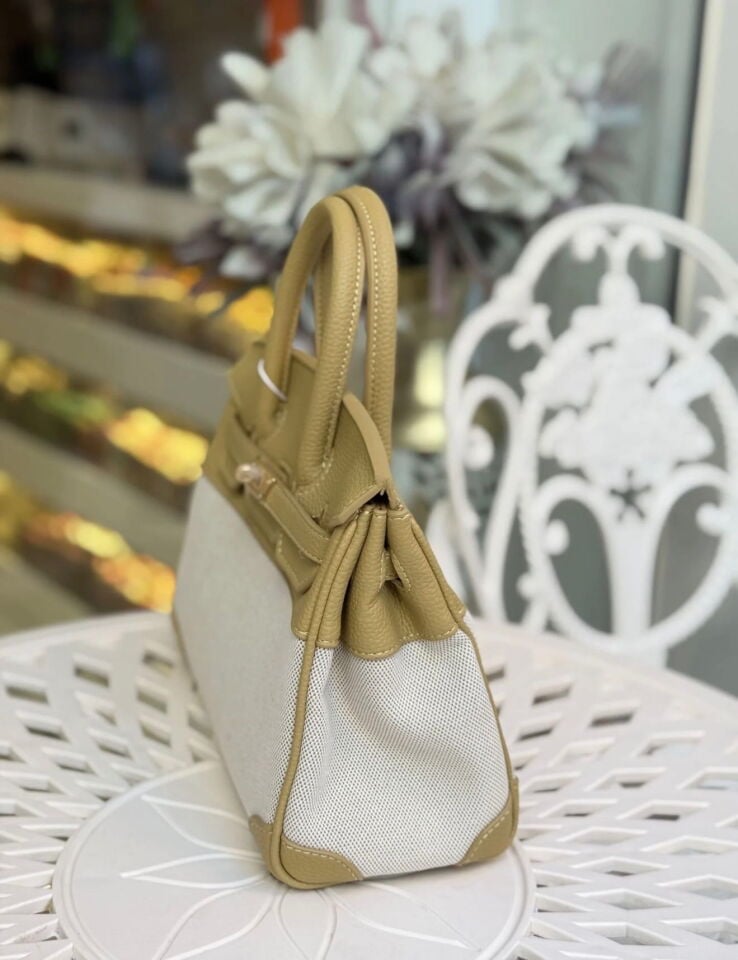 LEVİDOR KANVAS İTHAL DERİ ÇANTA SARI