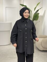 YAQA TASARIM OVERSİZE GÖMLEK SİYAH