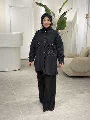 YAQA TASARIM OVERSİZE GÖMLEK SİYAH