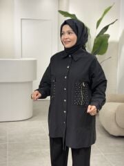 YAQA TASARIM OVERSİZE GÖMLEK SİYAH