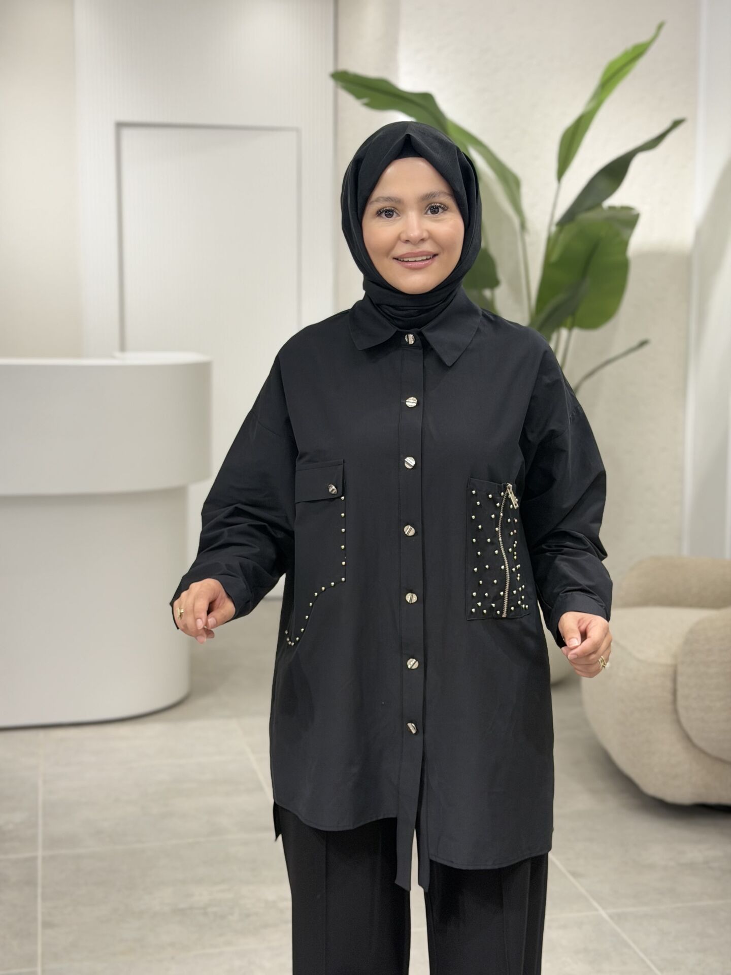 YAQA TASARIM OVERSİZE GÖMLEK SİYAH