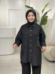 YAQA TASARIM OVERSİZE GÖMLEK SİYAH