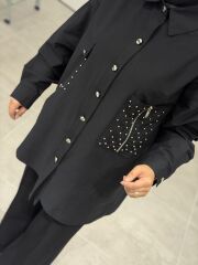 YAQA TASARIM OVERSİZE GÖMLEK SİYAH