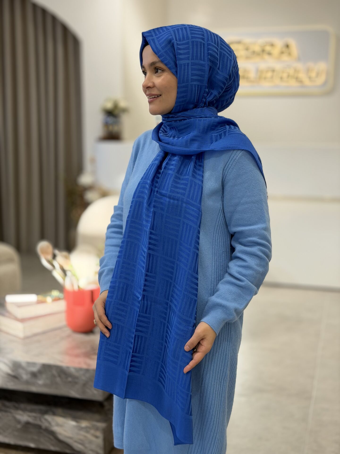 İMANNOOR İMAN KARE DESEN NAİA ŞAL BLUE