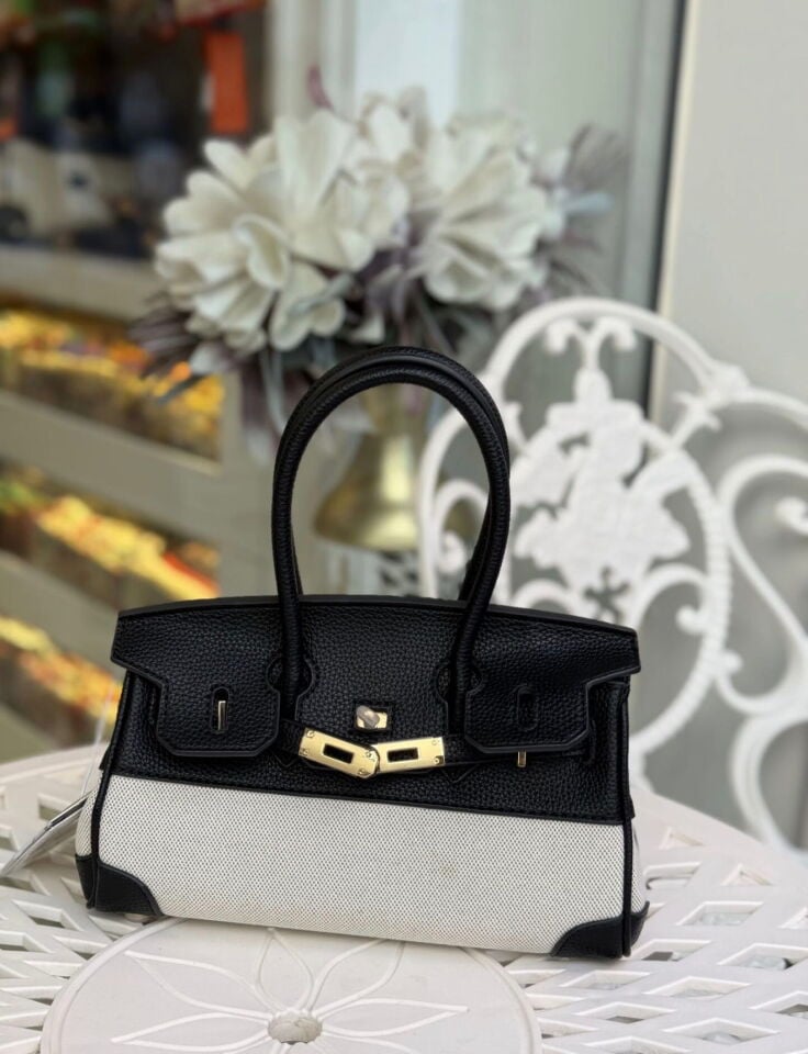 LEVİDOR KANVAS İTHAL DERİ ÇANTA SİYAH