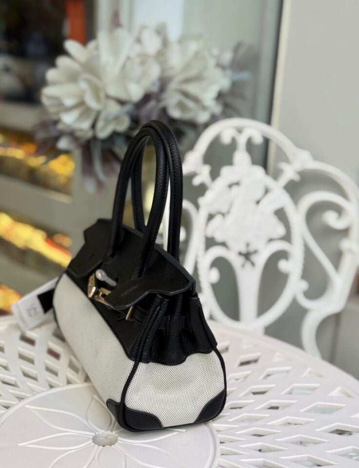 LEVİDOR KANVAS İTHAL DERİ ÇANTA SİYAH